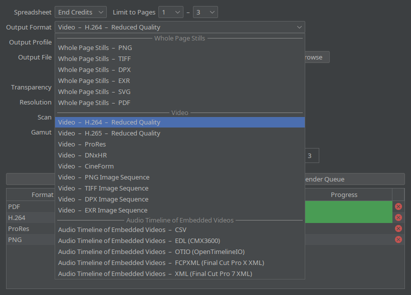 Demonstration of the delivery format dropdown