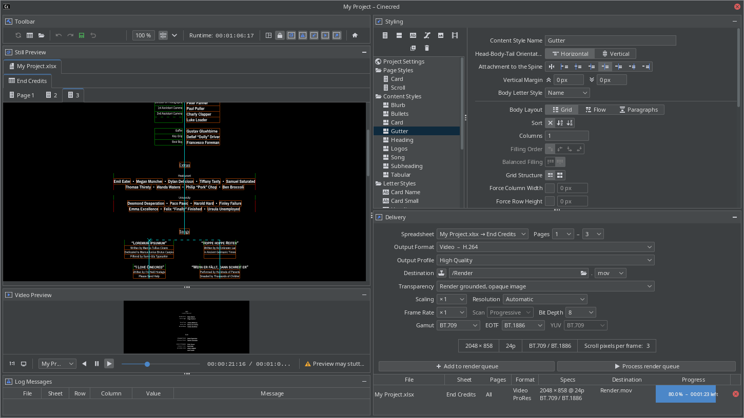 Screenshot of the Cinecred UI